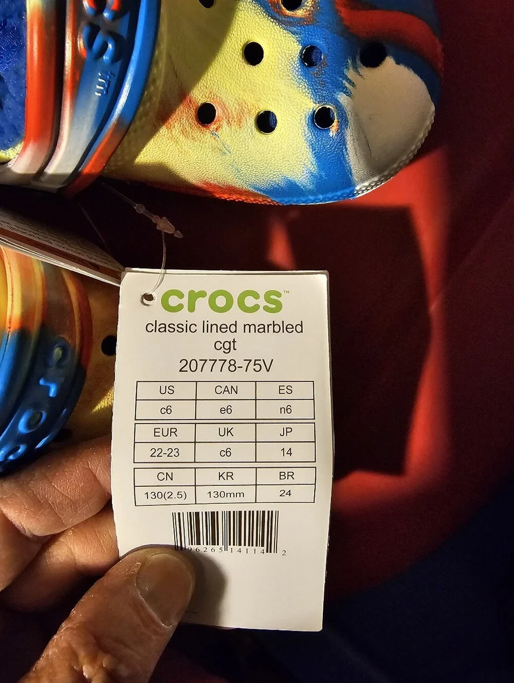 Crocs Classic Rainbow Tie Dye Clogs Sandals Size C6 Unisex Kid Lined Slippers